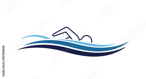 Minimalist Silhouette of a Swimmer in Blue Water Waves.