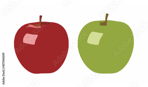 Red and green apples side by side flat vector illustration on white background