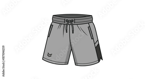 Gray Athletic Shorts with Drawstring and Side Pockets.