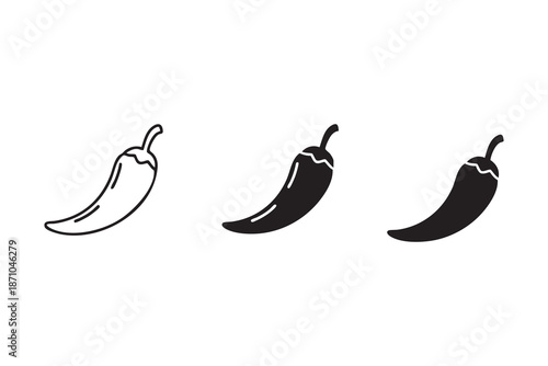 Vector Chili pepper line and solid icon pack outline different style. Symbol, logo