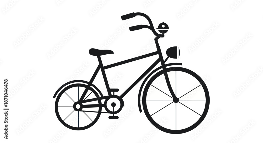 Fototapeta premium Black Silhouette of Classic Bicycle with Headlight and Fenders.