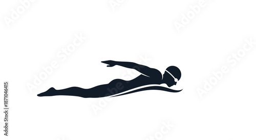 Dynamic Silhouette of Swimmer with Cap and Goggles.