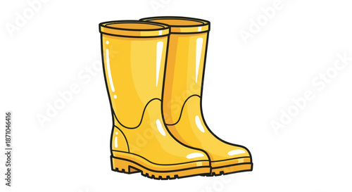 Pair of bright yellow rubber rain boots waterproof footwear for outdoor activities.