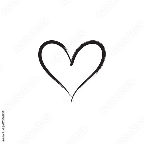 Black heart shape with expressive brush strokes on white background love symbol