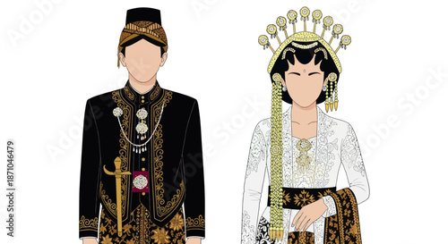 Traditional Javanese Wedding Couple in Elegant Attire.