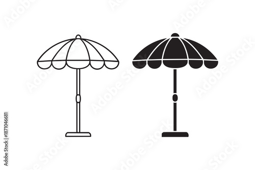 Vector Patio umbrella line and solid icon pack outline different style. Symbol, logo