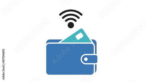Contactless Payment Wallet with Credit Card and Wi-Fi Signal.