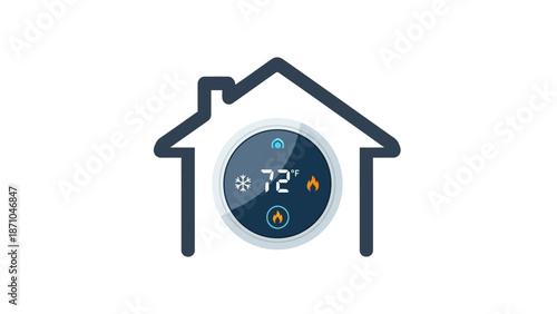 Smart Home Temperature Control Icon with Thermostat Display.