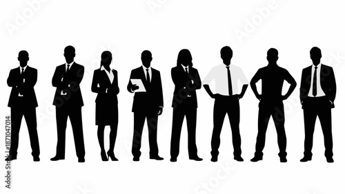 Diverse group of business professionals standing together in silhouette.
