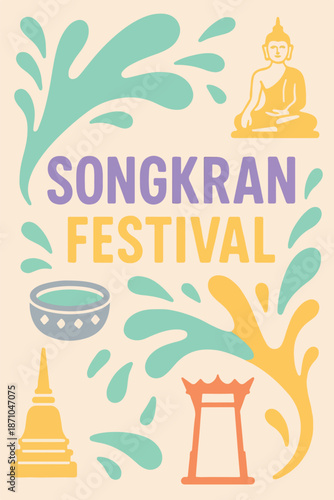 Songkran Festival Thailand Poster Illustration