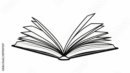 Open book with pages fluttering in the wind illustration.