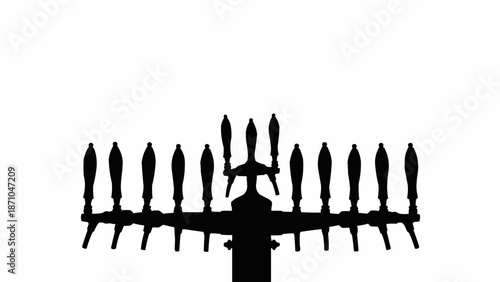 Silhouette of multiple beer taps on a white background.