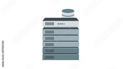 Server computer hardware illustration with multiple stacked units.