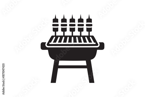 Vector BBQ grill with skewers line and solid icon pack outline different style. Symbol, logo