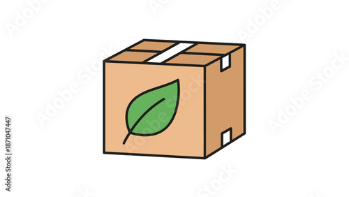 Eco-friendly cardboard box with green leaf illustration.