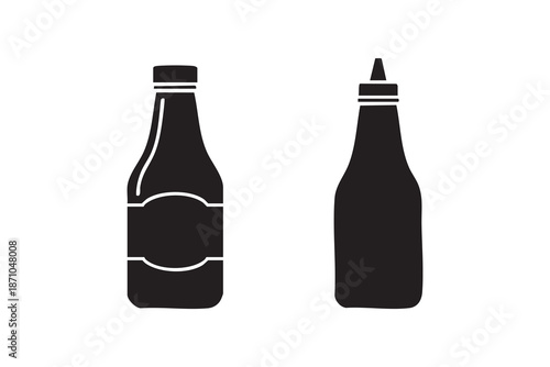 Vector Ketchup and mustard line and solid icon pack outline different style. Symbol, logo