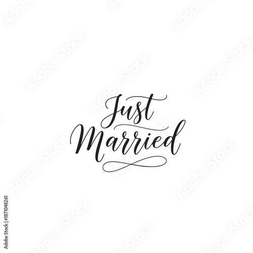 Black calligraphic just married text on white background calligraphy black text wedding