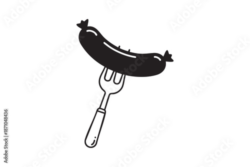 Vector Sausage on fork line and solid icon pack outline different style. Symbol, logo