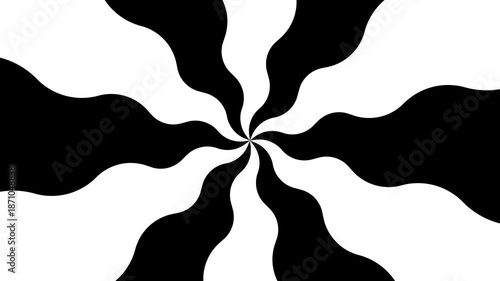 4k seamless looping slowly rotating spiral abstract sun pattern optical illusion background set. Black and white striped pattern. Circular swirl geometric tunnel hypnotic psychedelic BG.