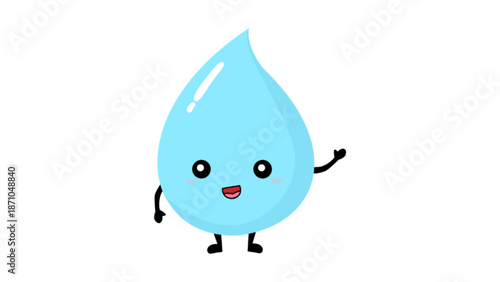 Cute water drop character waving hand mascot
