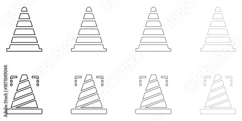 construction cone line icon vector set, construction barrier symbol vector outline icon