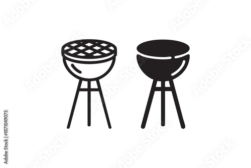 Vector Tripod grill line and solid icon pack outline different style. Symbol, logo