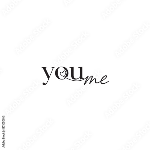 Black text you me with heart in u on white background