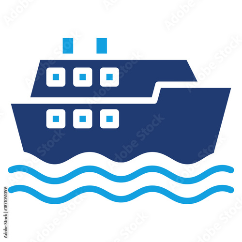 Cruise Ship Blue Color Icon