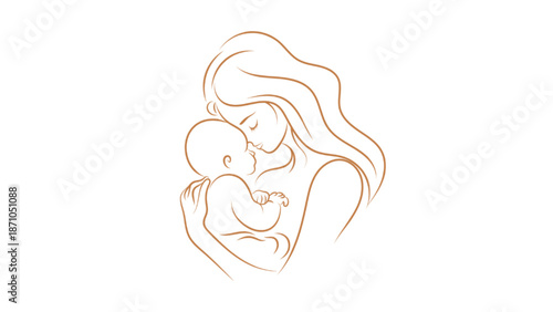 Continuous line art of mother embracing newborn baby