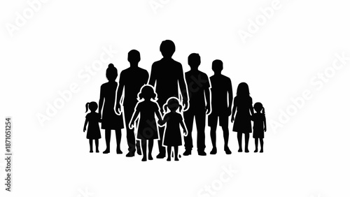 Diverse group of people standing together in silhouette.