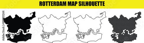 Rotterdam netherlands map silhouette geometric outline shape detailed high resolution illustration famous port and major city center