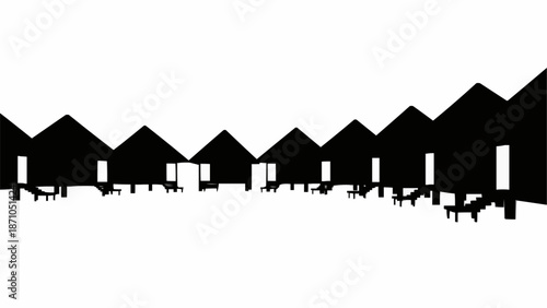 Minimalist Silhouette of Overwater Bungalows in a Row.