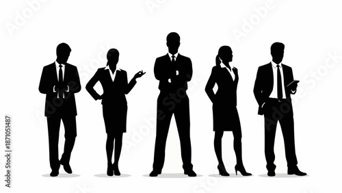 Diverse group of business professionals standing together in silhouette.