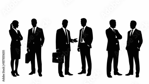 Business Professionals Standing Together Silhouettes Isolated On White.
