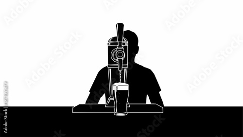 Bartender pouring beer from tap into glass silhouette.