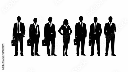 Silhouettes of business people standing together in a line.