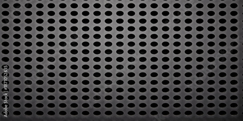 Seamless dark steel mesh pattern featuring a metallic grid texture and black industrial carbon fiber design on a gray abstract metal background illustration