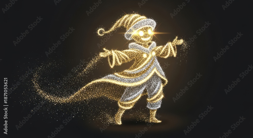 Fototapeta premium Magical glowing wizard casting spell with sparkling particles
