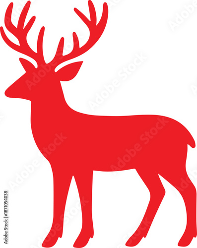 Red silhouette of a leaping deer with large antlers isolated on white background
