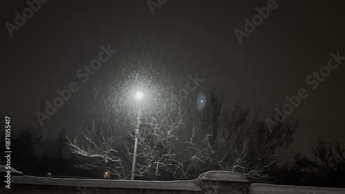 Snow blizzard at night ,horizontal atmospheric video 