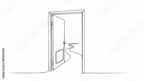 Open Door Revealing Winding Path Illustration.