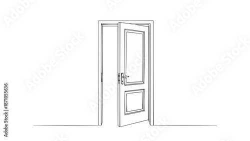 Open Doorway with Classic Panel Design and Brass Handle.