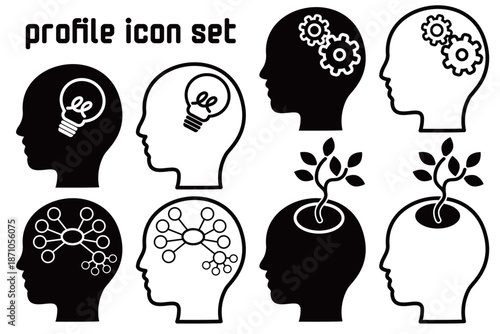 ビジネス系コンテンツ制作に便利な横顔のシンプルな白黒アイコンセット