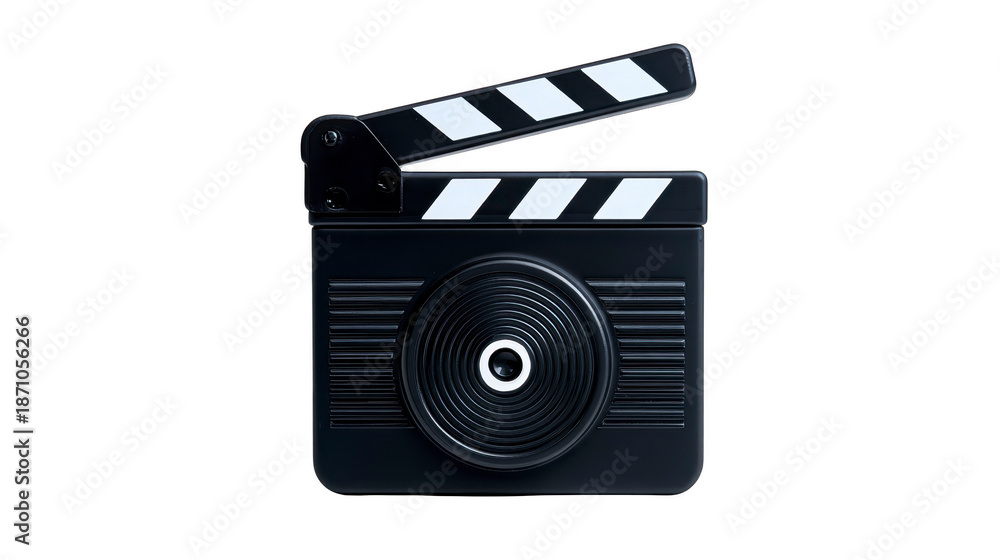 Fototapeta premium Film clapperboard black and white isolated on transparent background symbolizing movie production filmmaking cinema and video recording with modern and creative style