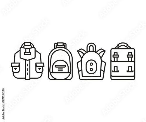 schoolbag and backpack icons set line illustration vector