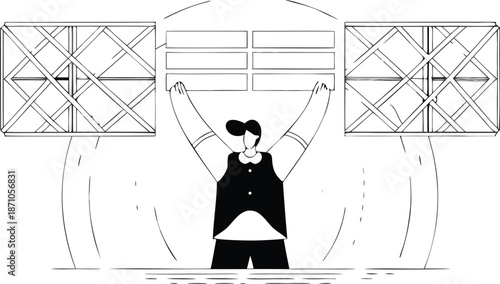 A person lifting a large crate with both hands in a graphic illustration of manual labor and heavy lifting