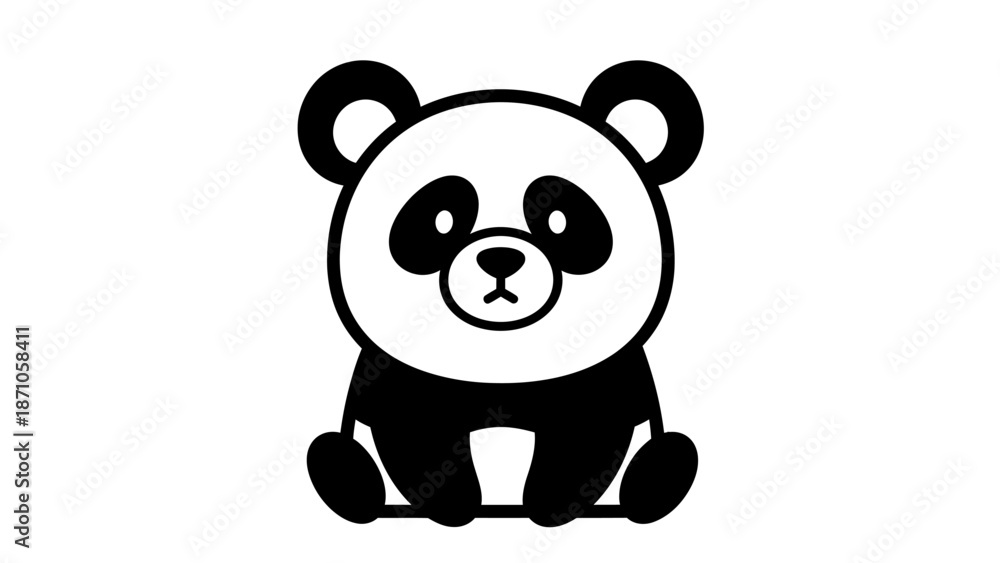 Obraz premium Black and White Panda Bear Illustration Sitting.