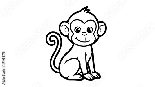 Cartoon Monkey Sitting and Smiling.