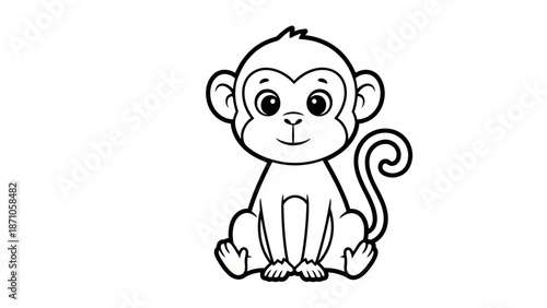 Cartoon Monkey Sitting with Curled Tail.