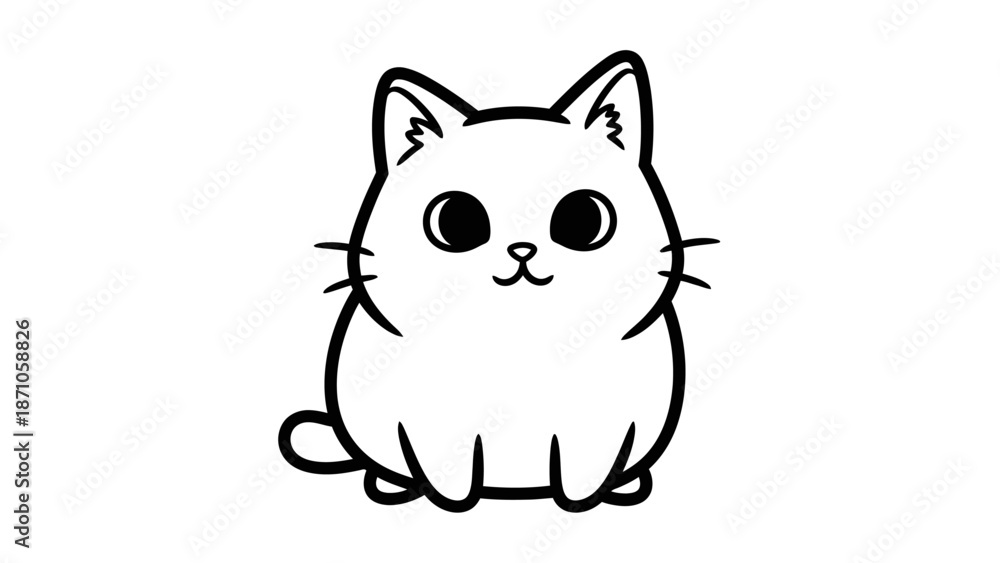Obraz premium Simple Black and White Cat Illustration.